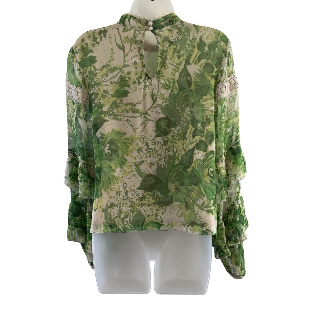 Hope For Flowers By Tracy Reese Angelina Peasant Blouse Womens 10 Green Silk - Picture 6 of 16